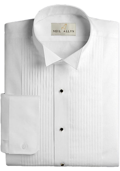 (New Without Tags) Neil Allyn Regular Fit Wing Collar Tuxedo Shirt in a Polycotton Blend with 1/4" Pleats and Barrel