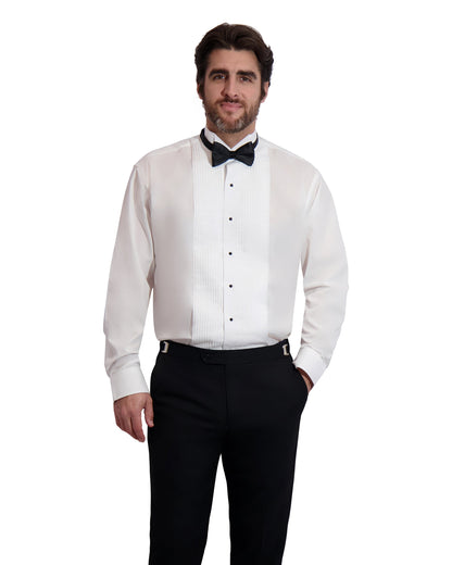 (New Without Tags) Neil Allyn Regular Fit Wing Collar Tuxedo Shirt in a Polycotton Blend with 1/4" Pleats and Barrel