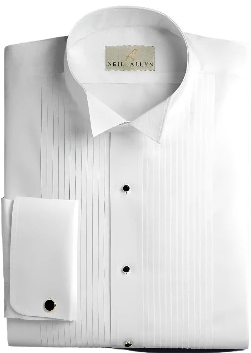 (New Without Tags) Neil Allyn Slim Fit Tuxedo Shirt 100% Cotton Wing Collar with 1/4" Pleats and French Cuffs