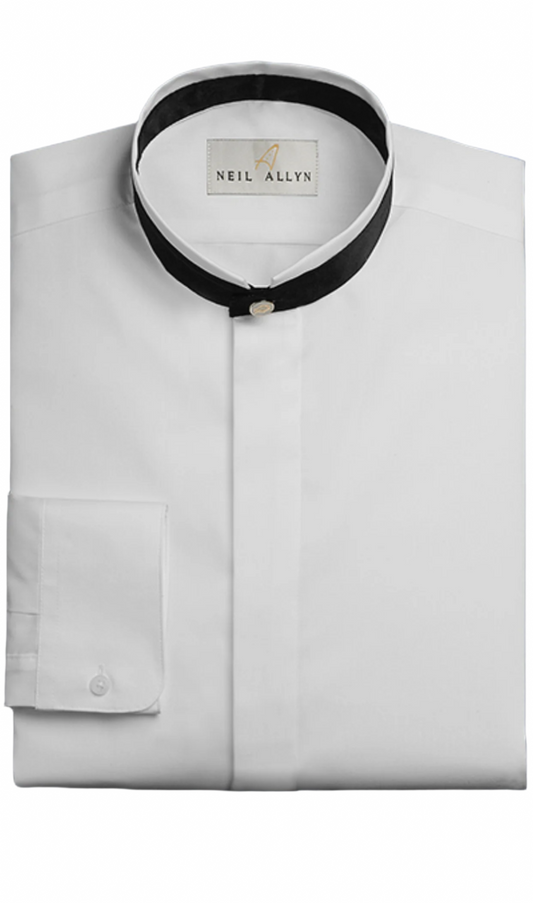 Neil Allyn Men's Black Banded Collar Dress Shirt with Fly Front